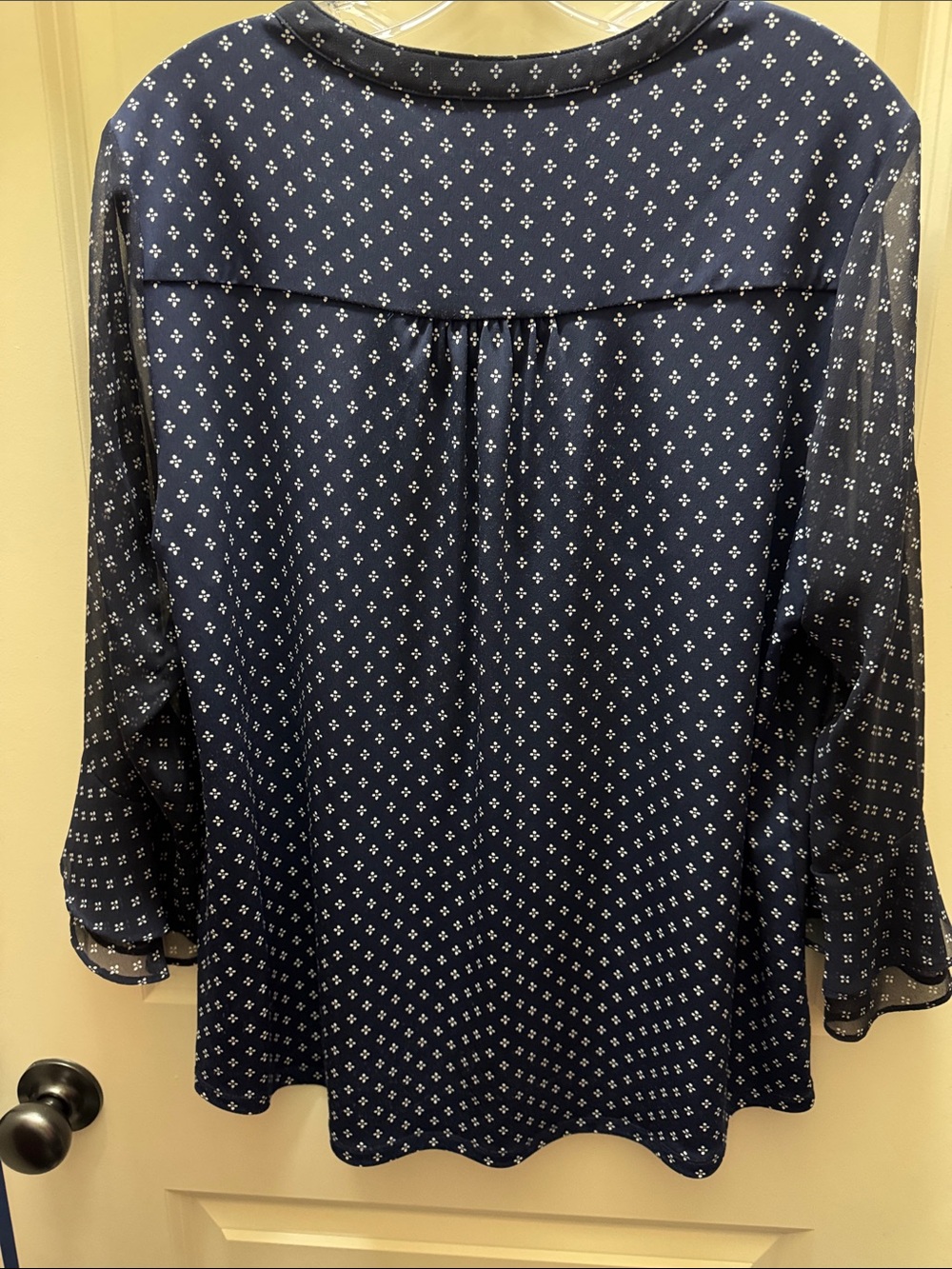 Charter Club Navy and White Pintuck Peasant Blouse - Picture 5 of 7